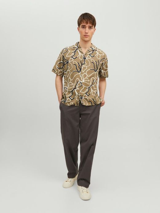 Camisa m/c con estampado floral bicolor Jack & Jones Iceberg Green