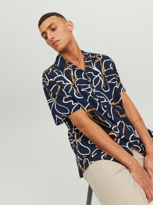 Camisa m/c con estampado floral bicolor Jack & Jones Night Sky