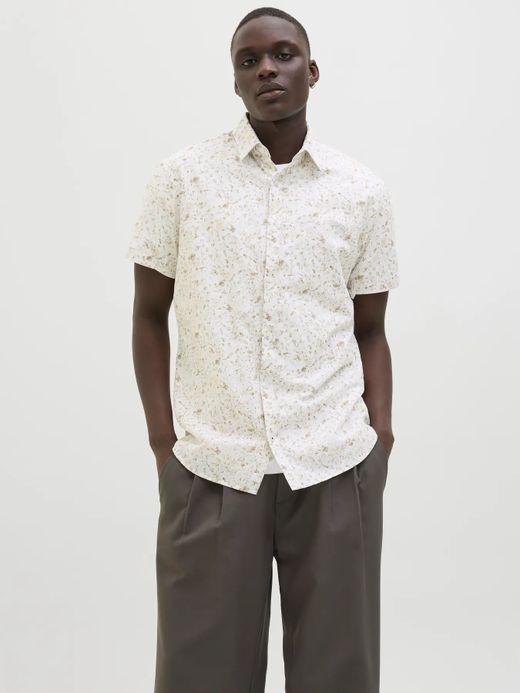 Camisa m/c con estampado floral pequeño Jack & Jones Cloud Dancer