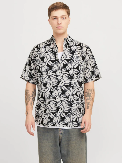 Camisa m/c con estampado hojas Jack & Jones Black