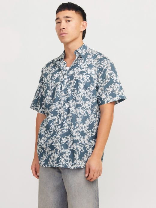 Camisa m/c con estampado hojas Jack & Jones Storm Grey