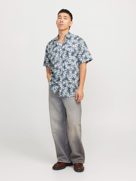 Camisa m/c con estampado hojas Jack & Jones Storm Grey