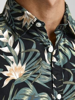 Camisa m/c con estampado hojas tropicales Jack & Jones Black