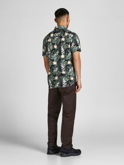 Camisa m/c con estampado hojas tropicales Jack & Jones Black