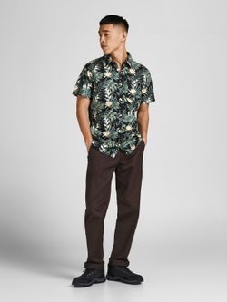 Camisa m/c con estampado hojas tropicales Jack & Jones Black