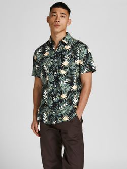 Camisa m/c con estampado hojas tropicales Jack & Jones Black