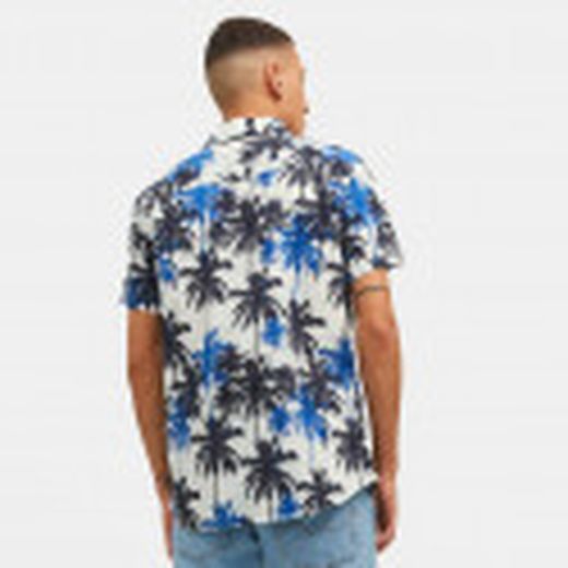 Camisa m/c con estampado palmeras Jack & Jones Nautical Blue