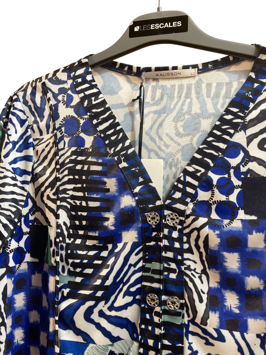 Camisa m/c con estampado tricolor Kalisson Azul