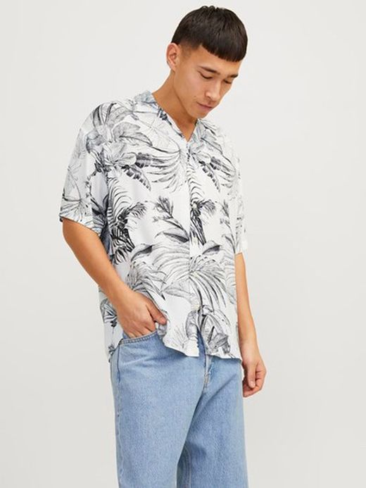 Camisa m/c con estampado tropicla Jack & Jones Cloud Dancer
