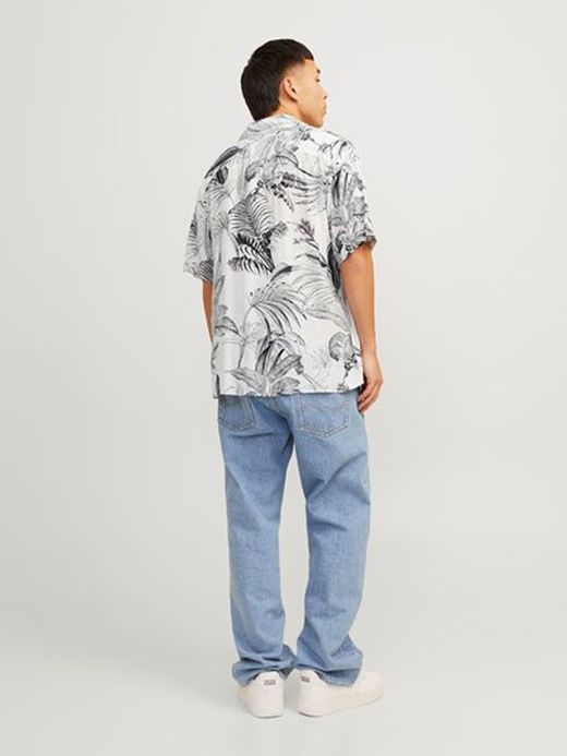 Camisa m/c con estampado tropicla Jack & Jones Cloud Dancer