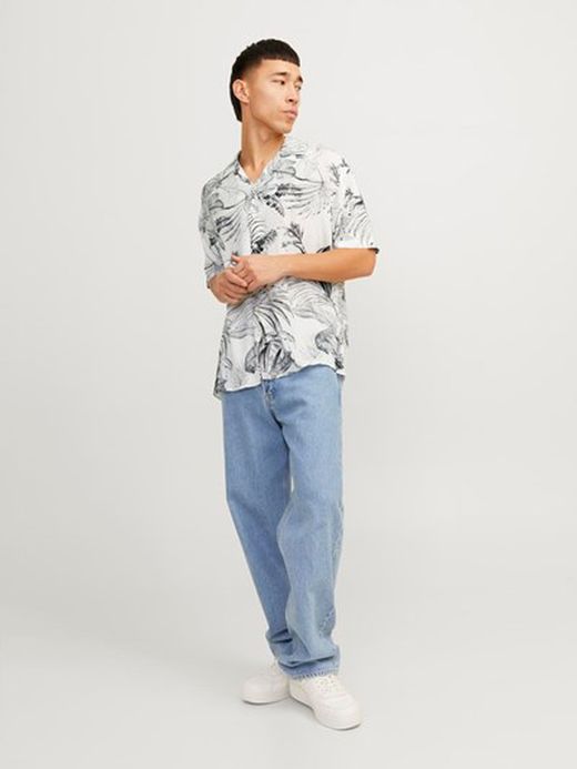 Camisa m/c con estampado tropicla Jack & Jones Cloud Dancer