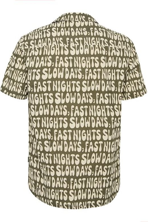 Camisa m/c con print Slow days Fast nights Blend Of America Olive Night