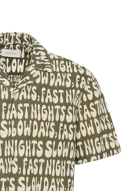 Camisa m/c con print Slow days Fast nights Blend Of America Olive Night