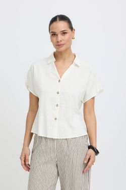 Camisa m/c de lino lisa B.Young Off White