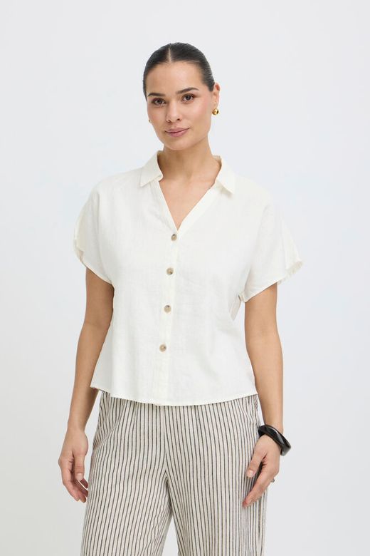 Camisa m/c de lino lisa B.Young Off White