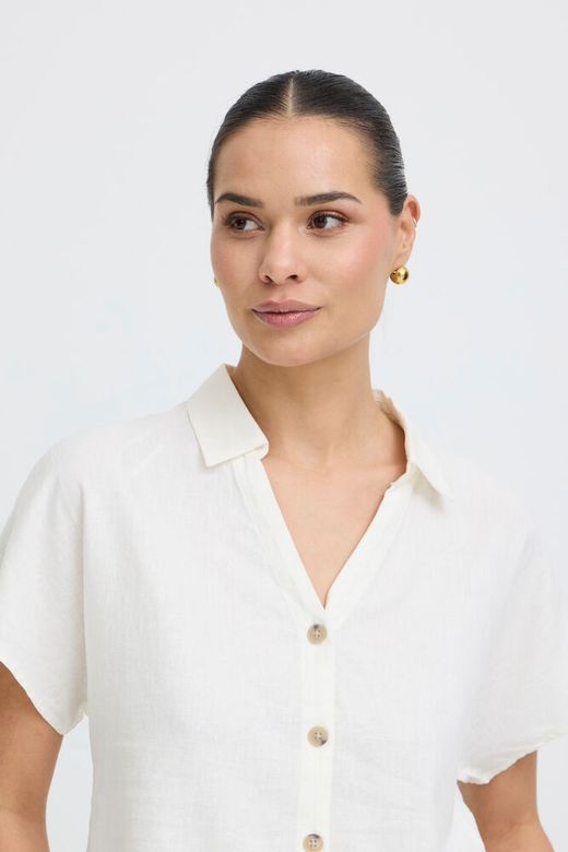 Camisa m/c de lino lisa B.Young Off White