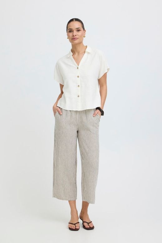 Camisa m/c de lino lisa B.Young Off White