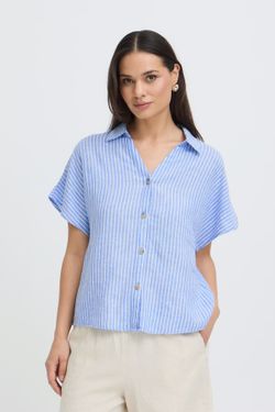 Camisa m/c de lino rayas B.Young Sky Blue