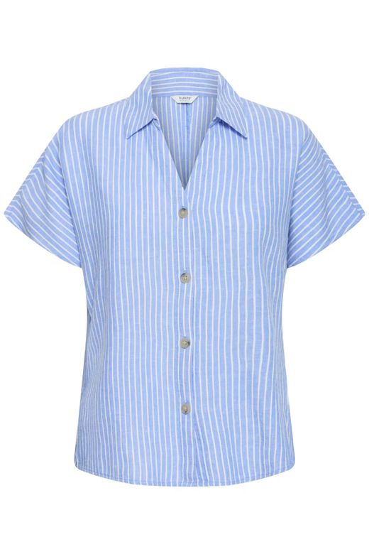 Camisa m/c de lino rayas B.Young Sky Blue