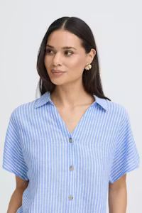 Camisa m/c de lino rayas B.Young Sky Blue
