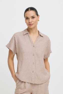 Camisa m/c de lino rayas B.Young Summer Brown