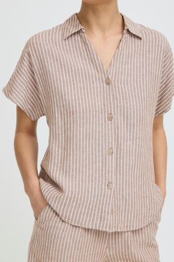 Camisa m/c de lino rayas B.Young Summer Brown