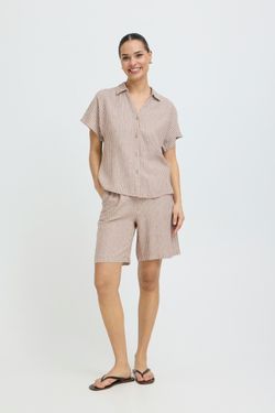 Camisa m/c de lino rayas B.Young Summer Brown