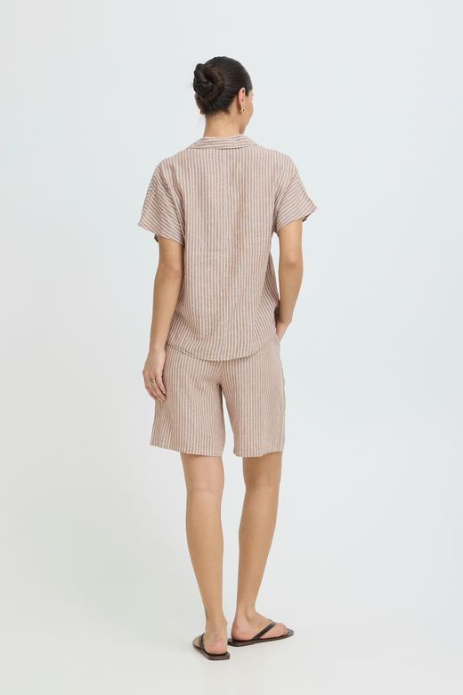 Camisa m/c de lino rayas B.Young Summer Brown