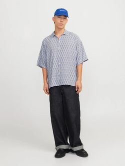 Camisa m/c oversize estampada monocolor Jack & Jones Ocean Turquoise