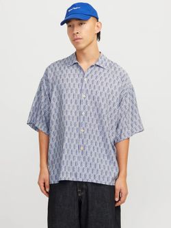 Camisa m/c oversize estampada monocolor Jack & Jones Ocean Turquoise