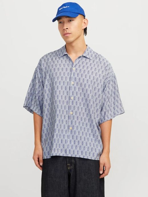 Camisa m/c oversize estampada monocolor Jack & Jones Ocean Turquoise