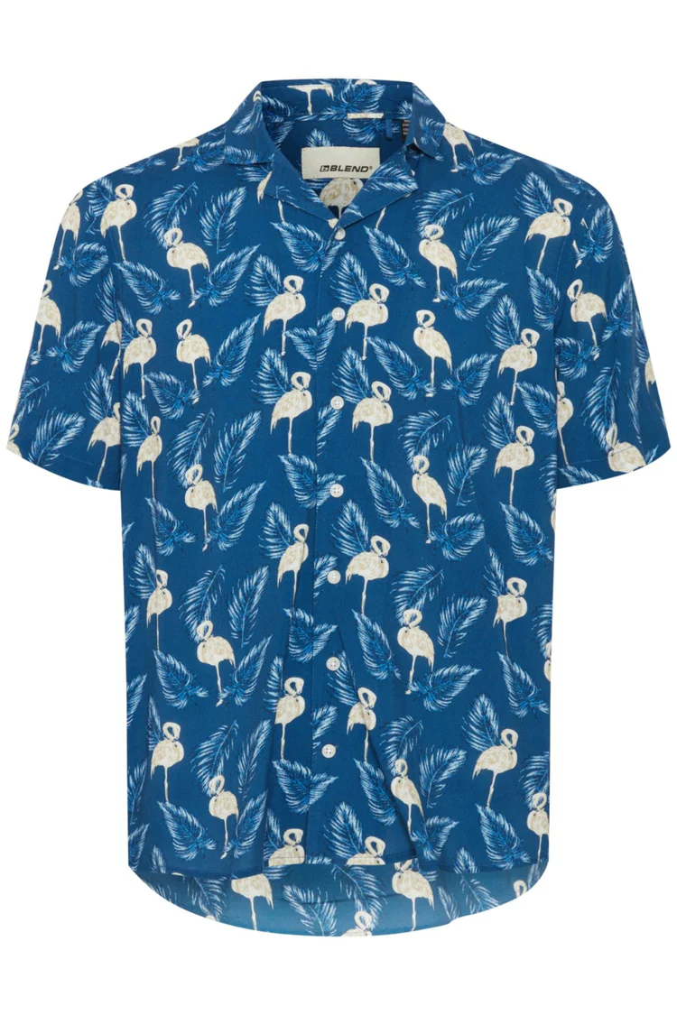 Camisa m/c resort con estampado flamencos Blend Of America Navy Peony 4XL