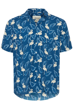 Camisa m/c resort con estampado flamencos Blend Of America Navy Peony
