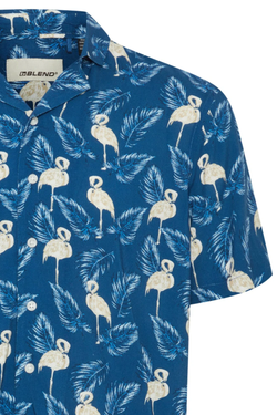 Camisa m/c resort con estampado flamencos Blend Of America Navy Peony