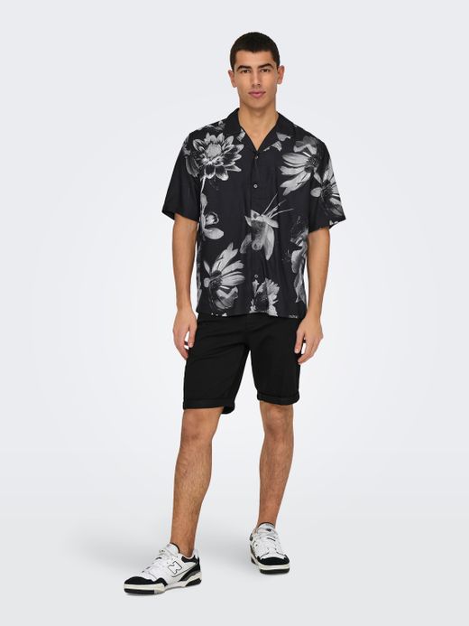 Camisa m/c resort con estampado floral monocolor Only & Sons Jet Black