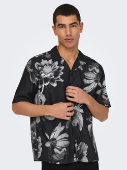 Camisa m/c resort con estampado floral monocolor Only & Sons Jet Black