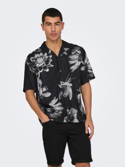 Camisa m/c resort con estampado floral monocolor Only & Sons Jet Black