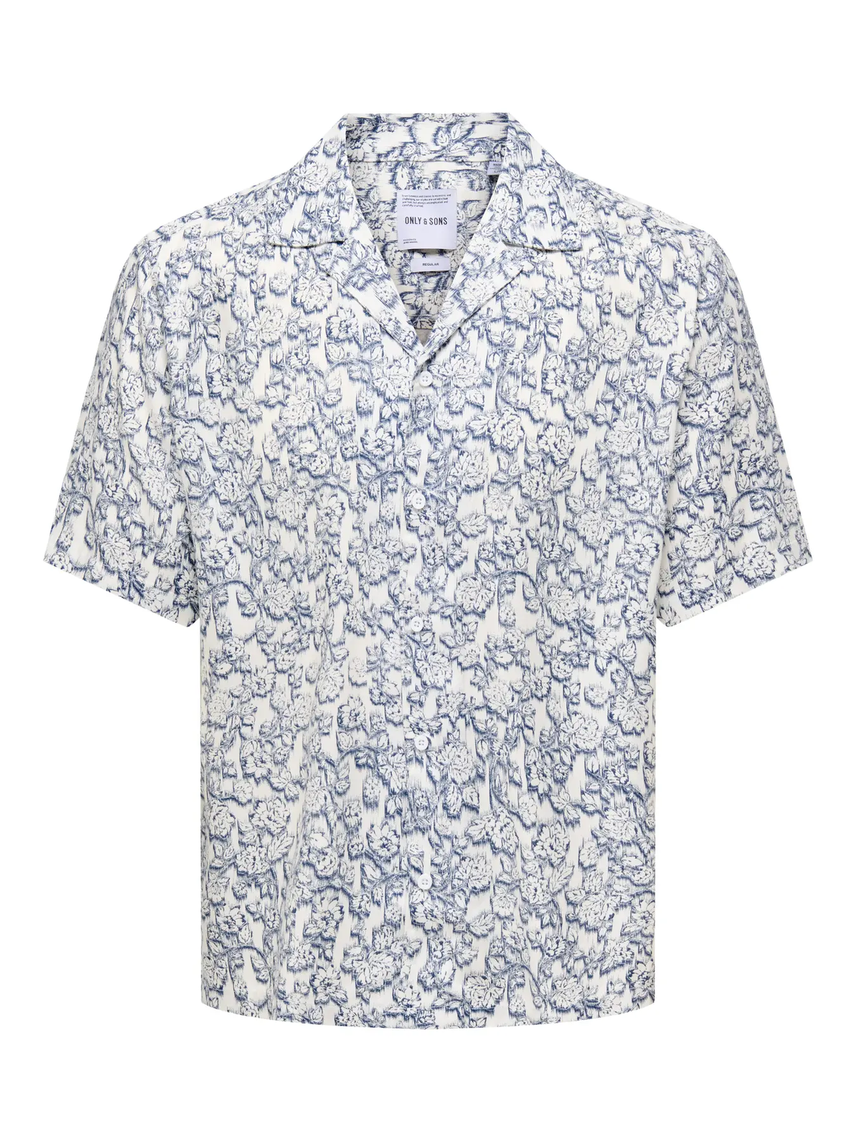 Camisa m/c resort con estampado flores monocolor Only & Sons Cloud Dancer 4XL