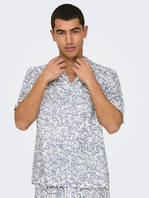 Camisa m/c resort con estampado flores monocolor Only & Sons Cloud Dancer