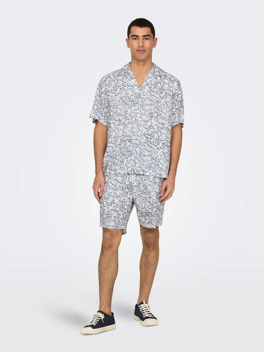 Camisa m/c resort con estampado flores monocolor Only & Sons Cloud Dancer