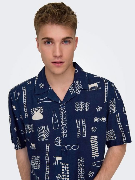Camisa m/c viscosa con dibujos monocolor Only & Sons Navy Blazer