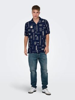 Camisa m/c viscosa con dibujos monocolor Only & Sons Navy Blazer