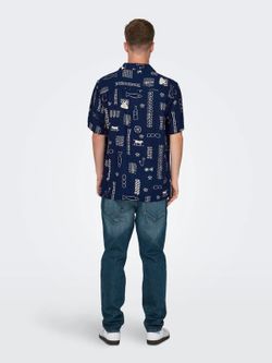 Camisa m/c viscosa con dibujos monocolor Only & Sons Navy Blazer