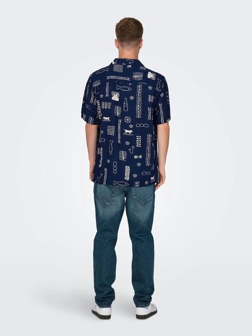 Camisa m/c viscosa con dibujos monocolor Only & Sons Navy Blazer