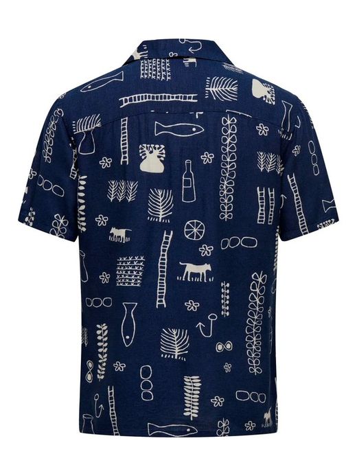 Camisa m/c viscosa con dibujos monocolor Only & Sons Navy Blazer