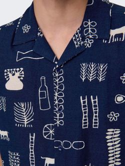 Camisa m/c viscosa con dibujos monocolor Only & Sons Navy Blazer