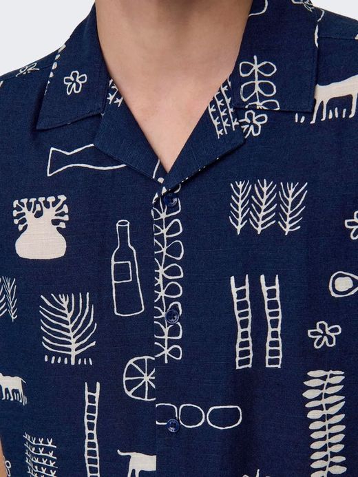Camisa m/c viscosa con dibujos monocolor Only & Sons Navy Blazer