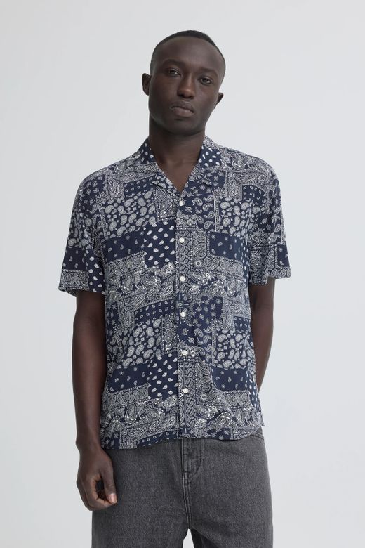 Camisa m/c viscosa con estampado cachemir monocolor Blend Of America Navy