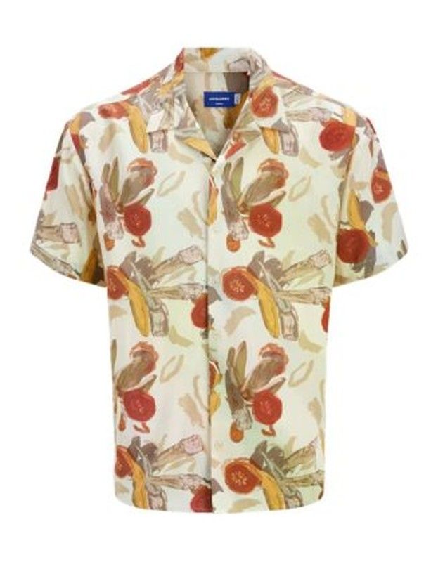 Camisa m/c viscosa con estampado floral Jack & Jones Antique White 4XL