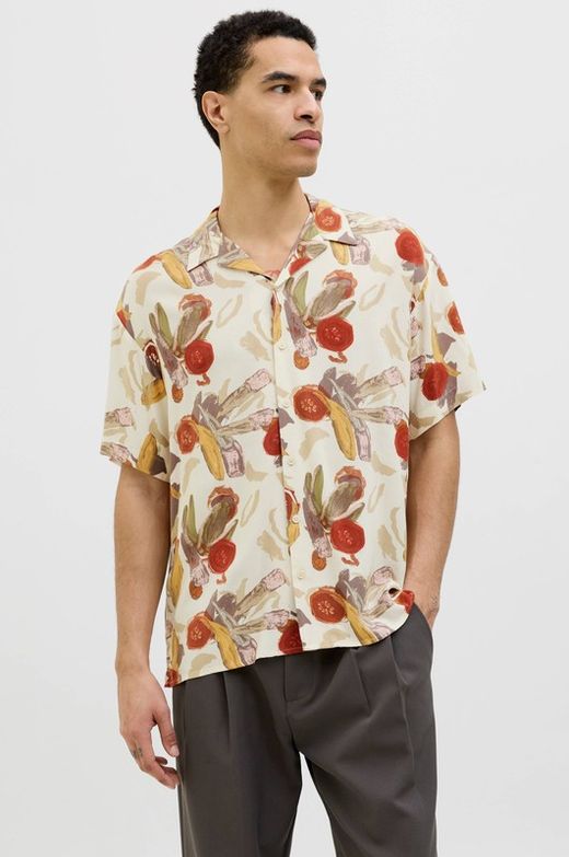 Camisa m/c viscosa con estampado floral Jack & Jones Antique White
